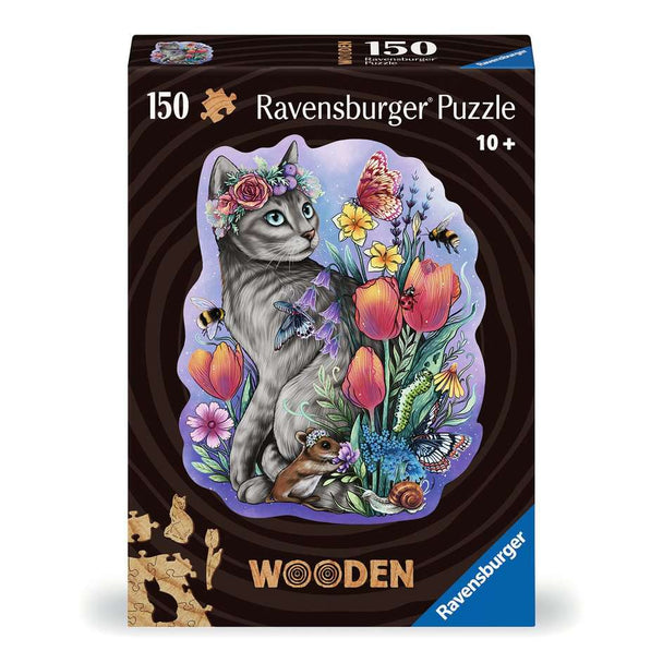 Ravensburger Wooden Lovely Cat puzzel doos – houten puzzel met kat en bloemen